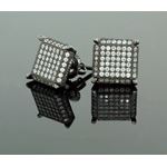 .925 Sterling Silver Black Square White Crystal Micro Pave Unisex Mens Stud Earrings 2