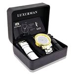 Luxurman Watches: Mens Real Diamond Watch 0.12ct Polished Yellow Gold Tone 4