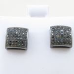 Mens .925 sterling silver Black 7 row square earring MLCZ97 4mm thick and 10mm wide Size 2