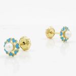 14K Yellow gold Multiple heart pearl stud earrings for Children/Kids web87 4