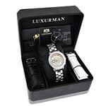 Luxurman Ladies MOP Real Diamond Watch 0.3ct Two Tone Interchangeable Straps 4