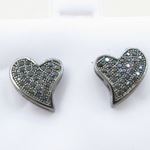 Womens .925 sterling silver Black heart earrings 3mm thick and 9mm wide Size 2