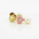 14K Yellow gold Heart pearl cz stud earrings for Children/Kids web173 2