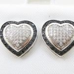 Womens .925 sterling silver White and black heart earring 5mm thick and 14mm wide Size 2