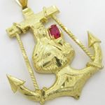 Mens 10k Yellow gold Red gemstone mary anchor charm EGP65 2