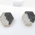 Mens .925 sterling silver White and black hexagon earring 1 MLCZ218 3mm thick and 12mm wide Size 2