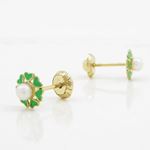 14K Yellow gold Multiple heart pearl stud earrings for Children/Kids web85 4