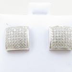 Mens .925 sterling silver White 8 row square earring MLCZ99 5mm thick and 10mm wide Size 2