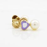 14K Yellow gold Heart pearl stud earrings for Children/Kids web156 2