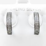 Womens .925 sterling silver Black and white hoop earring 2mm thick and 4mm wide Size 2