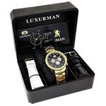 New Mens Luxurman Liberty Black Dial Yellow Gold Plated Real Diamond Watch 0.2ct 4