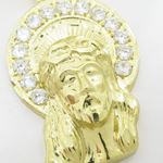 Mens 10k Yellow gold White gemstone jesus face charm EGP70 2