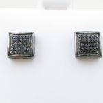 Mens .925 sterling silver Black 4 row square earring MLCZ159 3mm thick and 7mm wide Size 2