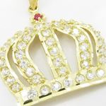 Mens 10k Yellow gold White and red gemstone crown charm EGP83 2