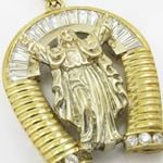 Mens 10k Yellow gold White gemstone jesus horse shoe charm EGP41 2