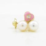 14K Yellow gold Heart pearl cz stud earrings for Children/Kids web173 4