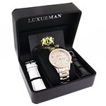 Luxurman Mens Real Diamond Watch Two-Tone White Rose Gold Liberty Leather Straps 4