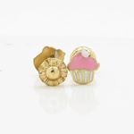 14K Yellow gold Creamy cup cake stud earrings for Children/Kids web175 2