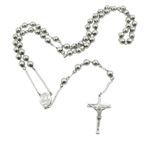 Mens Stainless Steel Silver Tone Rosary Chain Necklace with Cross 8MM 2