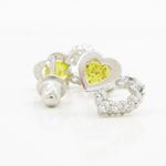 14K White gold Dual heart cz stud earrings for Children/Kids web288 2