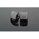 .925 Sterling Silver Black Square White Crystal Micro Pave Unisex Mens Stud Earrings 2