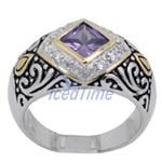 "Ladies .925 Italian Sterling Silver Purple Violet synthetic gemstone ring SAR14 6