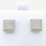 Mens .925 sterling silver White 9 row square earring MLCZ80 4mm thick and 9mm wide Size 2