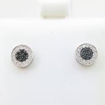 Mens .925 sterling silver White and black round earring 3 MLCZ238 2mm thick and 7mm wide Size 2