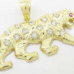 Mens 10k Yellow gold Red and white gemstone cougar charm EGP68 2