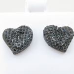 Womens .925 sterling silver Black heart earrings 4mm thick and 13mm wide Size 2