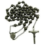 "Mens Black Stainless Steel Rosary Necklace with Cross - 32"" 2"