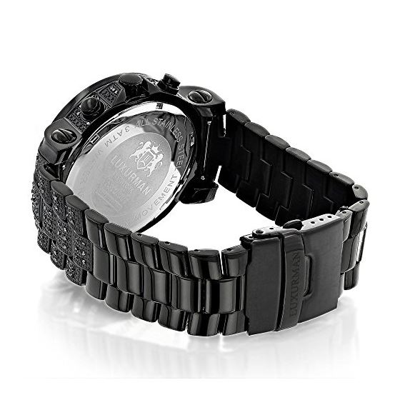 Oversized Iced Out Black Diamond Mens Watch by Luxurman 2ct Fully Paved Bezel 2