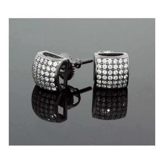 .925 Sterling Silver Black Square White Crystal Micro Pave Unisex Mens Stud Earrings 2