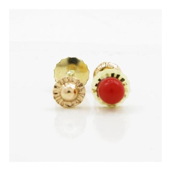 14K Yellow gold Round fancy flower pearl stud earrings for Children/Kids web209 2