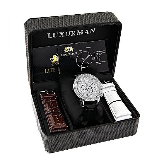 Luxurman Mens Diamond Watch 0.18 ct Polished Silver Tone Stainless Steel Case 4