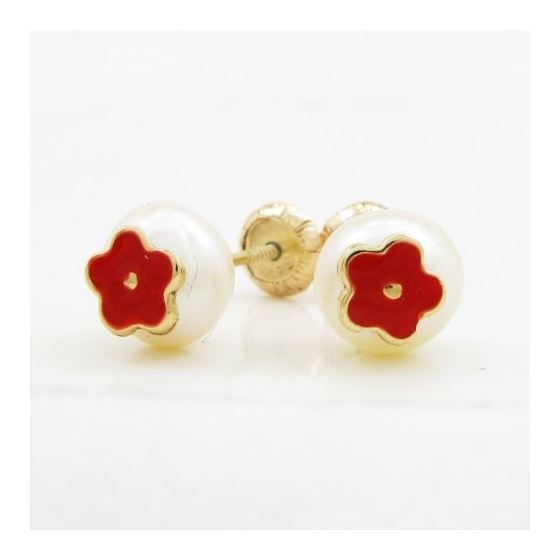 14K Yellow gold Pearl flower stud earrings for Children/Kids web1 4