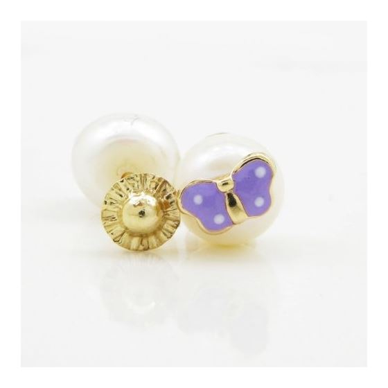 14K Yellow gold Butterfly pearl stud earrings for Children/Kids web78 2