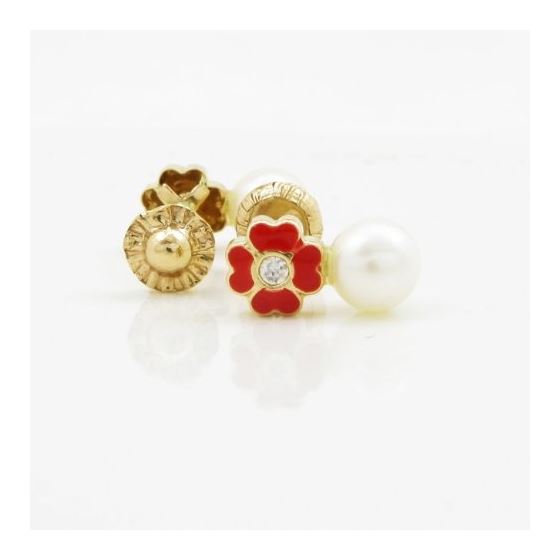 14K Yellow gold Flower pearl stud earrings for Children/Kids web95 2