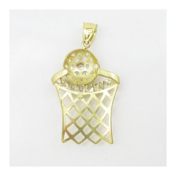 Mens 10k Yellow gold White gemstone basket and ball charm EGP79 4