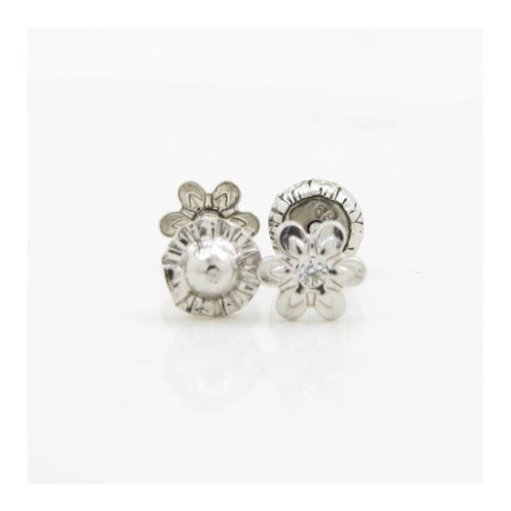 14K White gold Fancy flower cz stud earrings for Children/Kids web183 2