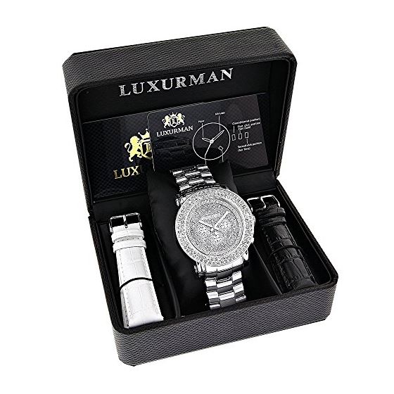 Luxurman Large 2 Row Real Diamond Bezel Watch 5ct New Arrival Extra Bands 4