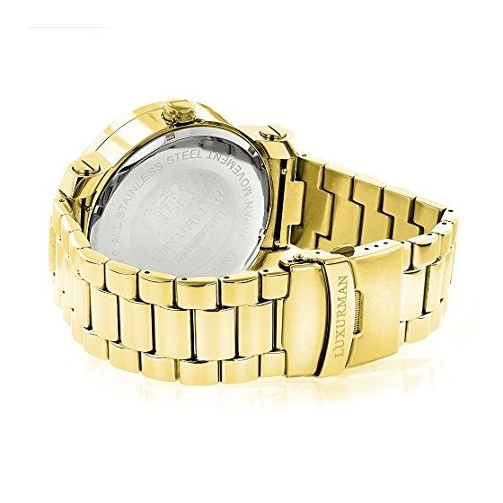 Luxurman Mens Genuine Diamond Watch 0.12ct Yellow Gold Plated Extra Straps 2