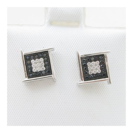 Mens .925 sterling silver White and black 5 row square earring MLCZ145 3mm thick and 9mm wide Size 2