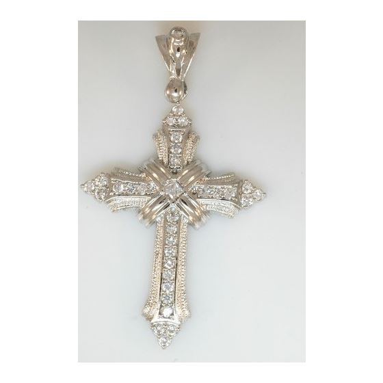 925 Sterling Silver White Gold Plated CZ Cross Pendant 2