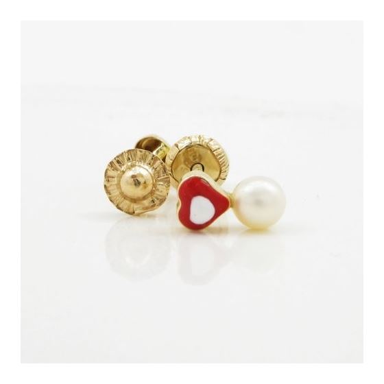 14K Yellow gold Heart pearl stud earrings for Children/Kids web150 2