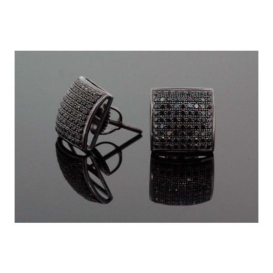 .925 Sterling Silver Black Square Black Onyx Crystal Micro Pave Unisex Mens Stud Earrings 14mm 2
