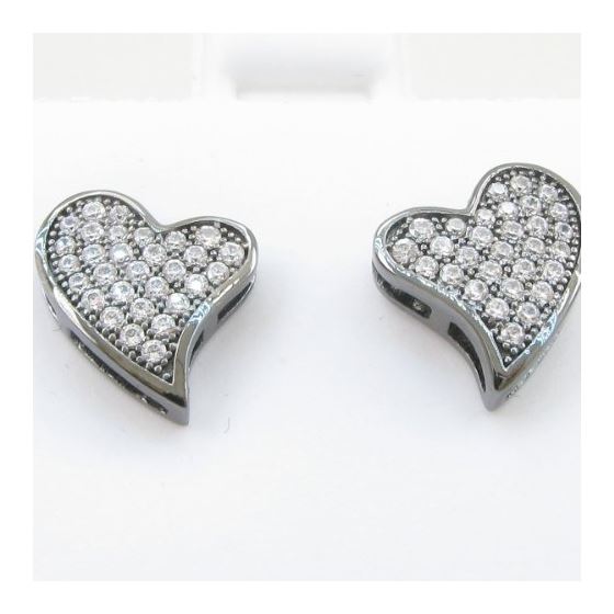 Womens .925 sterling silver Black and white heart earring 3mm thick and 9mm wide Size 2