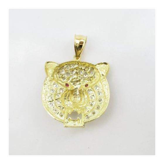 Mens 10k Yellow gold Red and white gemstone tiger head charm EGP27 4