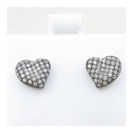 Womens .925 sterling silver Black and white heart earring MLCZ276 3mm thick and 9mm wide Size 2