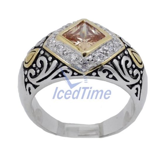 "Ladies .925 Italian Sterling Silver Spring citrine synthetic gemstone ring SAR15 6